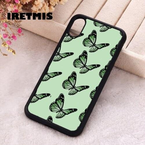 Iretmis 5 5S SE 2020 Phone Cover Cases for iPhone 6 6S 7 8 Plus X Xs Max XR 11 12 MINI Pro Rubber Silicone Green Butterflies
