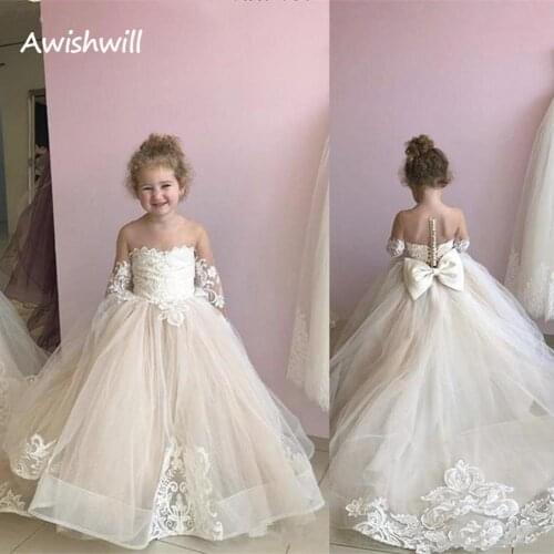 Flower Girls Sweetheart Lace Appliques Tulle Wedding Graduation Communion Christening