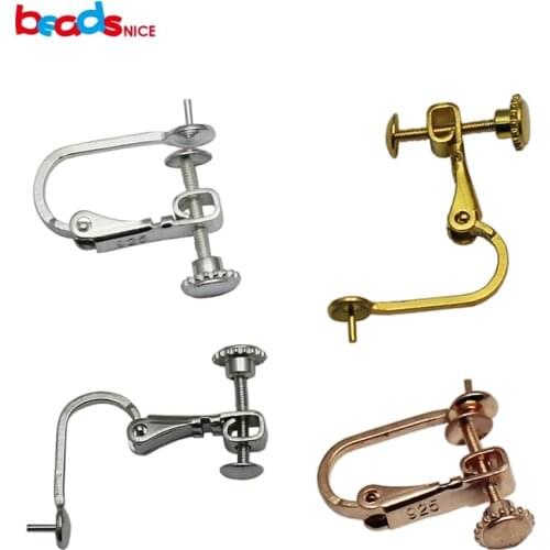 Beadsnice 925 sterling silver clip-on pearl earrings components screw-back ear clip earring findings 34073/37141
