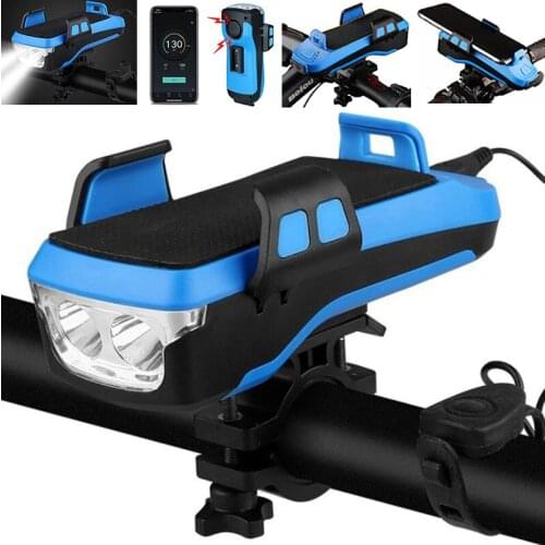 4000mAh Phone Bracket Led Bike Lights 2T6 Front Bicycle Light Solar Power Speaker Cycle Lamps USB Riding Flashlight With Horn