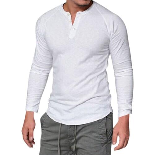 Fashion Men T Shirt Cotton Long Sleeve Fitness Round Neck Solid Color Button Casual Basic T-shirts Mens Camiseta Hombre 2021