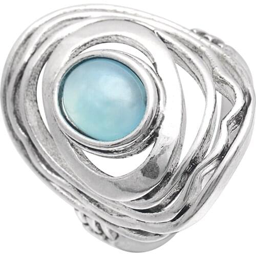 Geometric Vintage Blue Color Oval Fire Opal Rings For Women Silver Color Eternity Engagement Rings Jewelry For Female