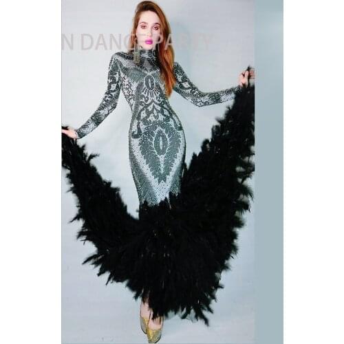 High End Luxrury Sequins Formal Evening Fabric For Wedding Party Soiree Feather Peplum opera Performance Costume Singer Host