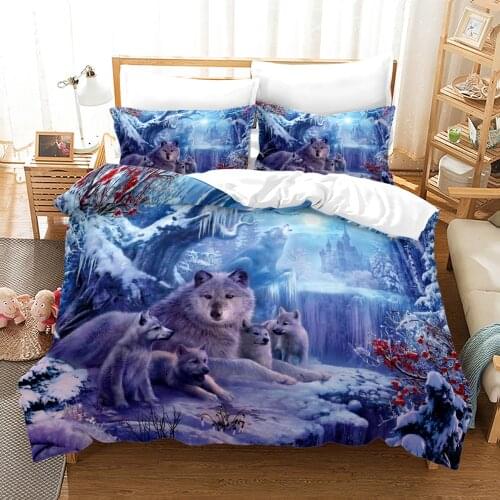 Wolf Bedding Set Single Twin Full Queen King Size Animal Wolf Bed Set Childrens Kid Bedroom Duvetcover Sets 3D Design 003