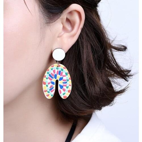 Korean Green Pink Geometric Pendant Earrings For Women Acrylic Drop Earrings Unique Design Flowers Dangle Earrings Jewelry Gifts