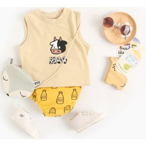 Sanlutoz Baby Boys Girls Summer Clothing Sets Cotton Sleeveless Animal Kids Outfits Unisex 2pcs