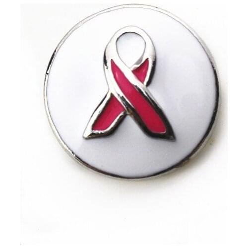 Hot Selling 10pcs Cancel Pink Ribbon Snap Buttons fit 18mm Snap Bracelets Bangles Pendants Necklaces DIY Snap Jewelry Charms