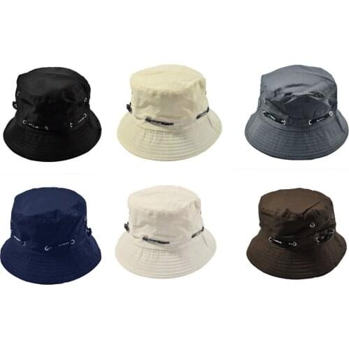 Men Women Fisherman Shading Hat Cotton Bucket Hat Double Side Boonie Bush Cap Visor Breathable Endless Belt Adjustable Hat