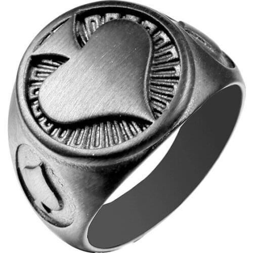 Megin D Stainless Steel Titanium Vintage Love Heart Poker Retro Pure Color Ring for Men Women Couple Friend Gift Fashion Jewelry