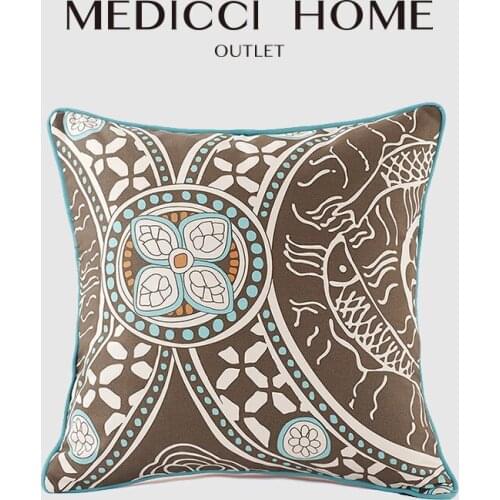 Medicci Home Tribe Ethnic Cushion Cover Mallow Floral Inspiration Verdigris Blue Cotton Textured Boho Pillow Case Luxe Coussin