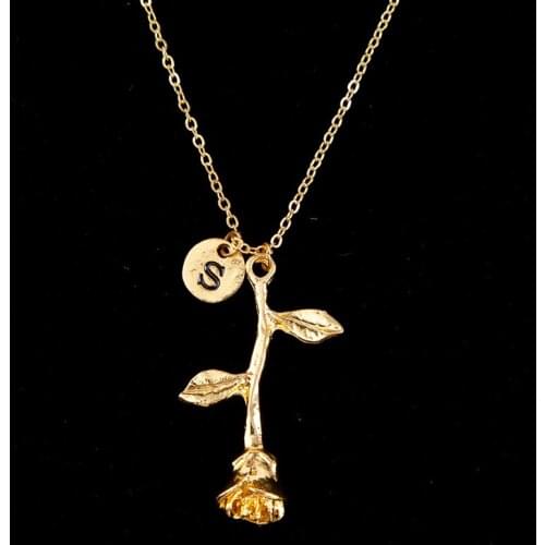Bridesmaid Gift Initial Letter Rose Flower Necklace Gift For Girlfriend Wedding Favors And Gift Gifts For Guests Party Favor