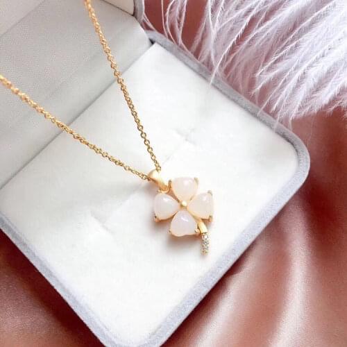 New 2021 Natural White Hetian Jade Clover Pendant Necklace S925 Fashion Jewelry Chalcedony Amulet Gifts for Women