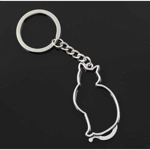 New Fashion Men 30mm Keychain DIY Metal Holder Chain Vintage Cat 53x27mm Bronze Pendant Gift