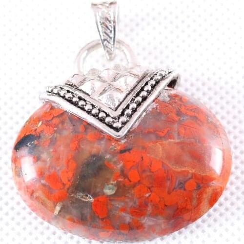 Necklace Pendant 40x40MM Oval CAB Cabochon Natural Red Breciated Jaspers Stone Bead Jewelry Gift K1134