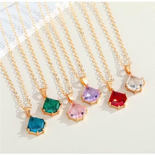 1PC Simple Crystal Square Waterdrop Necklace For Women Elegant Colorful Transparent Geometric Pendant Necklace Chain Jewelry