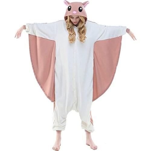 Flying Squirrel Unisex Adult Pajamas Cosplay Onesies Cartoon Animal Sleepwear Pyjamas Flannel Hooded Christmas Halloween Costume