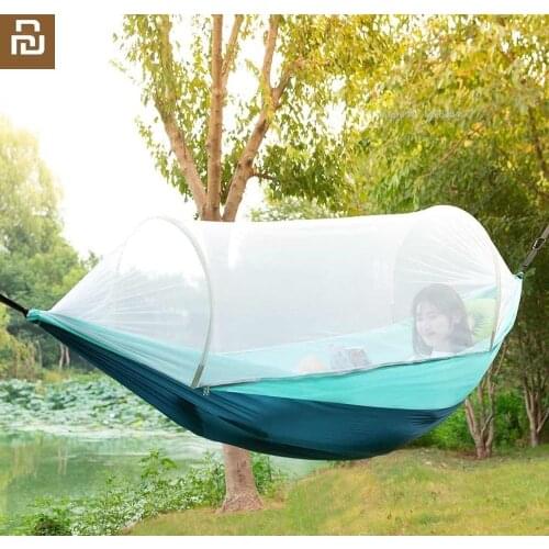 Youpin Portable Outdoor Camping Hammock with Mosquito Net Parachute Fabric Tent Backpacking Travel Survival Hunting Sleeping Bed