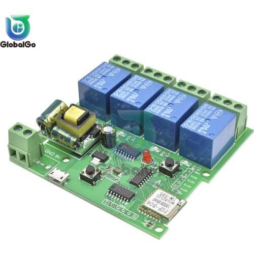 220V 433MHZ 4 Channel Wifi Relay Switch Module For Phone APP Wireless Remote Control Self-Lock Interlock Relay Relay Switch