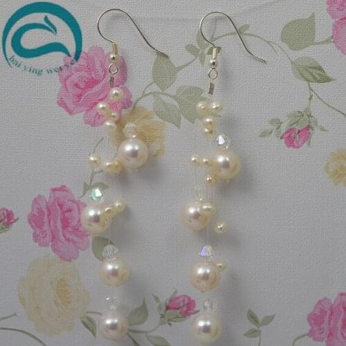 White Color Natural Pearl Earrings 4-10mm 100% Real Freshwater Pearl Drop Earrings 925 Sterling Silver Fine Earrings For Girl