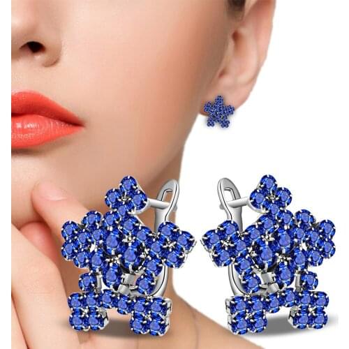 KOFSAC Hot Sale 925 Sterling Silver Earring JewelryShiny Crystal Stones Snowflake Shaped Earrings For Women Anniversary Party