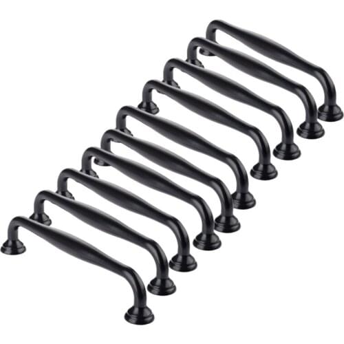 SHGO HOT-10Pcs Black Kitchen Cabinet Door Handles Drawer Bedroom Pull Center Distance128mm