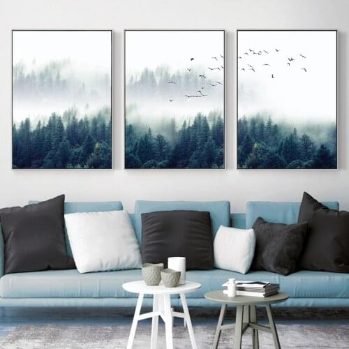 Nordic Style Forest Landscape Posters Wall Art Canvas Paintings on Wall Scandinavian Cuadros for Living Room Decor No Frame