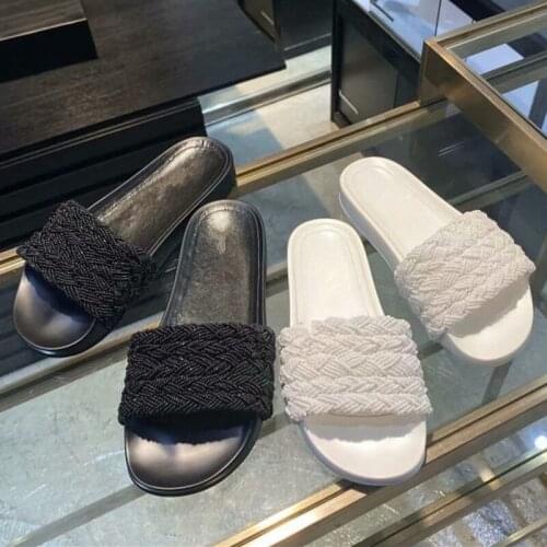 Slippers Women Flat Summer Shoes Female Weave Solid Color Designer Shoes Woman Fashion Outdoor Slippers Zapatos De Mujer 2020
