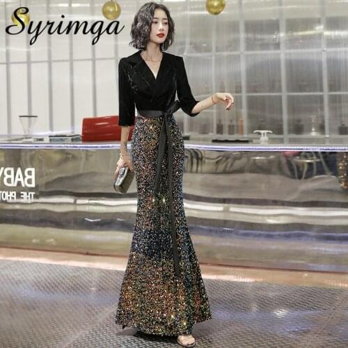 Velour Evening Dresses qipao Mermaid Sequins Shining Evening Dress Elegant half Sleeve Party Gowns Plus Size robe de soiree