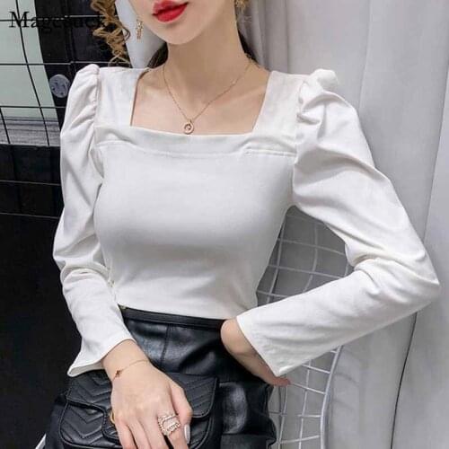 Vintage Puff Sleeve New Fashion Cotton Women Tops And Blouses Off-Shoulder White Shirt Women Korean Office Elegant Blouse 11209