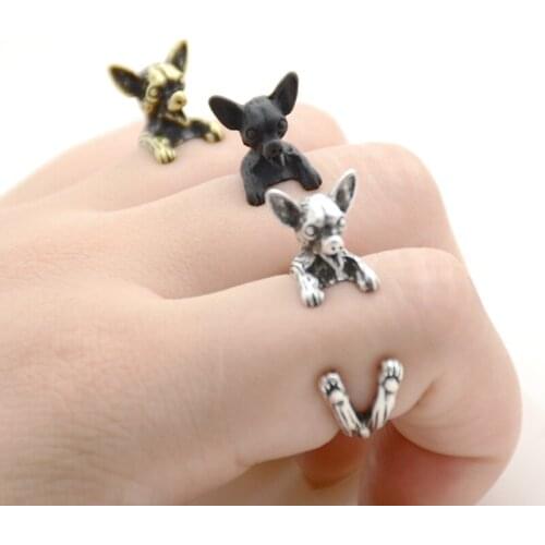 Real Pictures Punk Vintage 3D Chihuahua Wrap Ring Retro Boho Chic Fashion Cute Chihuahua Dog Animal Rings For Women Men Jewelry