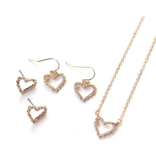 2020 New Valentines Day Gift Hollow Out Full AB Crystal Small Love Mini Heart Dangle Earrings for Women
