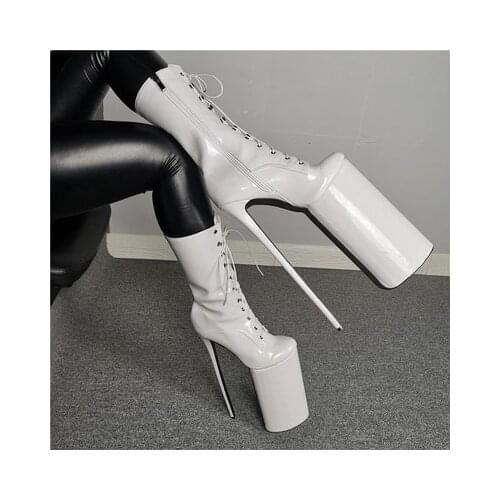 30CM Stripper platform sexy womens super high heels Side zipper lace-up ankle boots model pole dancing performance boots Punk