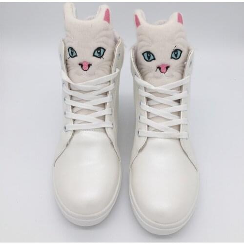 2021 Autumn Female Casual Shoes With Cute Cartoon Cat Ankle Shoes Comfort Women Front Lace-up Casual Shoes For Girl Teenager