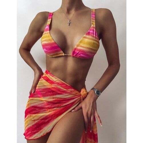 Triangle Tie Dye Leopard Bikini Set 3 Piece Womens Swimsuit Halter String Low Waist Swimwear Bathing Suit thong bikini fashion