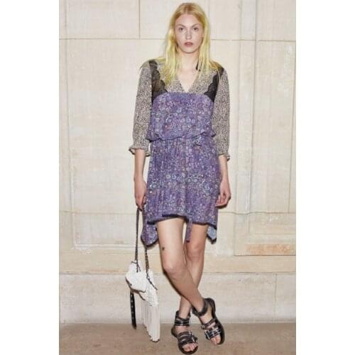 Purple cashew flower leopard print midi dress color matching irregular half sleeve viscose women dress