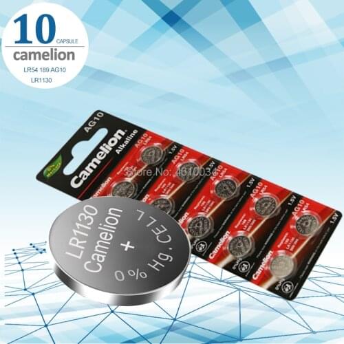 10pcs/lot AG10 389 LR54 SR54 SR1130W Camelion Battery Cell 1.5V AG10 LR1130 Alkaline Button Battery 189 LR1130 Button Batteries