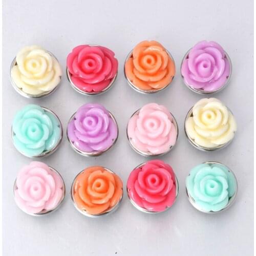 10pcs/lot Mix Color Snap Jewelry 18mm Resin Rose Flower Snap Buttons for Snap Jewellery Fit 12mm Snap Bracelet Bangle ZL220