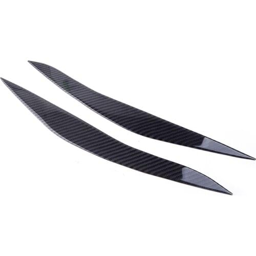 2pcs Black Carbon Fiber Headlight Eye Lid Eyebrow Trim Cover Frame Moulding Fit For BMW 5 Series F10 2010 2011 2012 2013