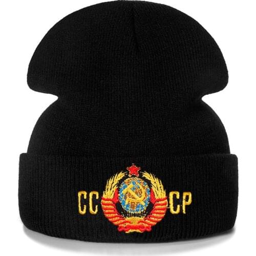 2021 Winter Hat Embroidery CCCP USSR Hat Cotton Flexible Warm Beanie Hats for Autumn Winter Russia Knitted Beanies Cap Unisex