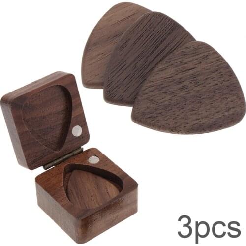 3pcs Wood Material Guitar Picks Plectrum heart shape with Wood Box for Acoustic Bass Electric Guitars Ukulele