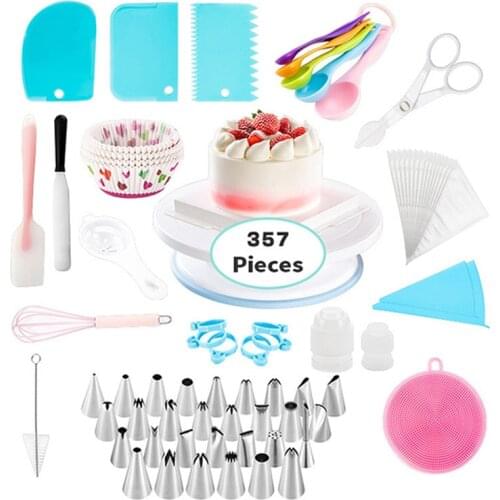 357pcs Cake Turntable Cake Decorating Tools Kit Rotary Table Baking Tool Piping Nozzle Piping Bag Set Baking Supplies Sets