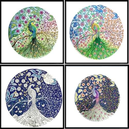 5D diamond painting tree animal peacock diamond embroidery mosaic DIY hand-pasted diamond cross stitch home decoration painting