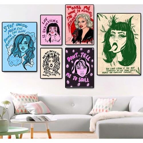 Feminist Girls Canvas Painting Abstract Femme Quote Prints Woman Retro Wall Art Pictures Feminism Posters Bed Room Home Decor