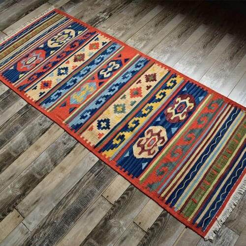 Kilim Strip Thin Modern Geometry Rectangle Aisle Hallway Corridor Carpet Tapestry Wool Manual India Land Padgc195kliyg28