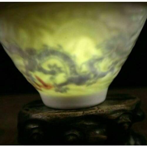China old porcelain White glaze hidden blue and white dragon pattern bucket bowl