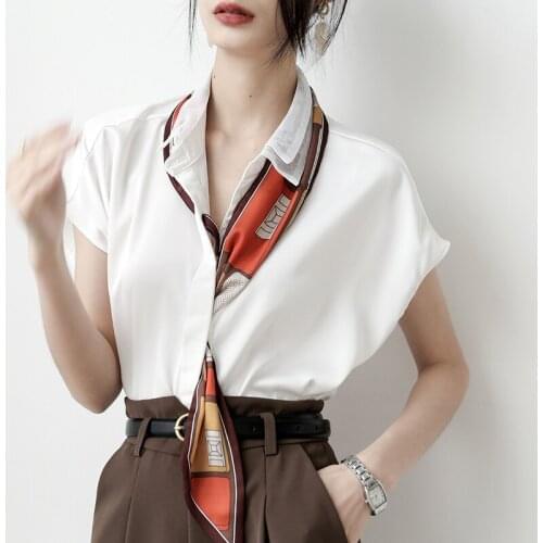 Summer Woman Tee Shirt Oversize Retro Chiffon White Shirts Short-Sleeved Ladies Top Plus size Button-Down Tops Womens Clothing