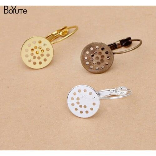 BoYuTe (50 Pieces/Lot) Metal Brass 12MM Flat Base Earring Settings Diy Handmade Ear Hook Jewelry Accessories