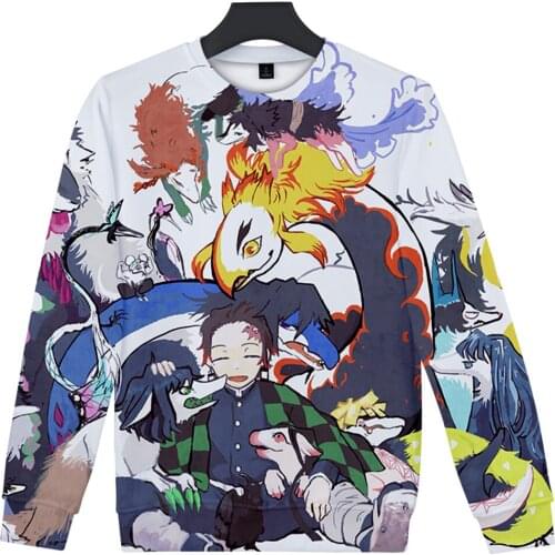 Trend Cool Round Neck Sweatshirt Top 2020 Personality Anime Demon Slayer Kimetsu No Yaiba Round Neck Long Sleeve Sweatshirt Full