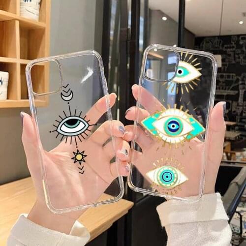 Fashion Evil eye Phone Case Transparent for iPhone 6 7 8 11 12 s mini pro X XS XR MAX Plus SE cover funda shell