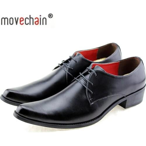 Movechain Hot Luxury Brand Designer Mens Genuine Leather Pointed Toe Dress Shoes Mens Casual Brogue Shoes Man Wedding Flats